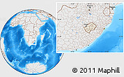 Shaded Relief Location Map of Lesotho, lighten, desaturated, land only