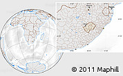 Shaded Relief Location Map of Lesotho, lighten, desaturated