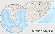 Shaded Relief Location Map of Lesotho, lighten