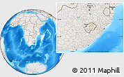 Shaded Relief Location Map of Lesotho, lighten, semi-desaturated, land only