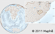 Shaded Relief Location Map of Lesotho, lighten, semi-desaturated