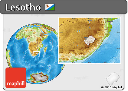 Shaded Relief Location Map of Lesotho, physical outside
