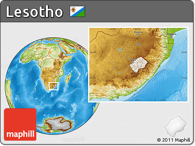 Shaded Relief Location Map of Lesotho, physical outside