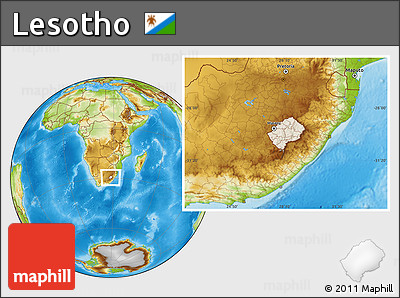 Shaded Relief Location Map of Lesotho, physical outside