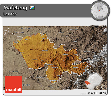 Physical 3D Map of Mafeteng, semi-desaturated