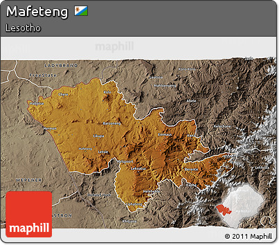 Physical 3D Map of Mafeteng, semi-desaturated