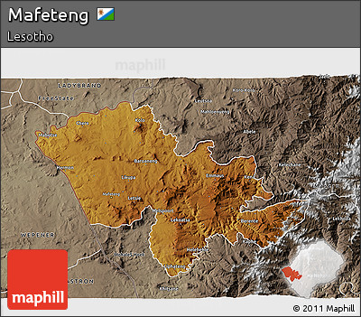 Physical 3D Map of Mafeteng, semi-desaturated