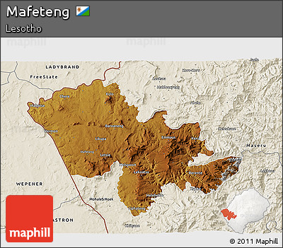 Physical 3D Map of Mafeteng, shaded relief outside