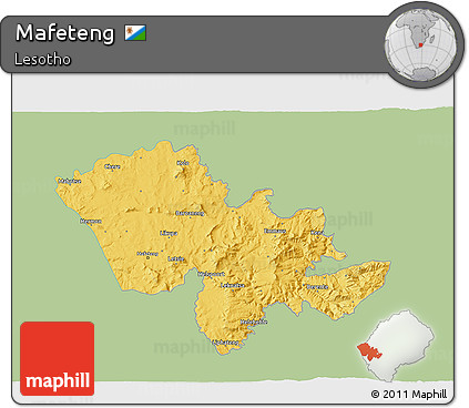 Savanna Style 3D Map of Mafeteng, single color outside