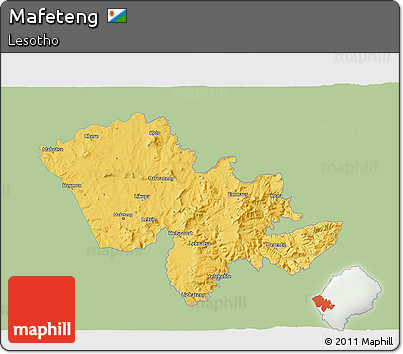 Savanna Style 3D Map of Mafeteng, single color outside