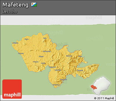 Savanna Style 3D Map of Mafeteng, single color outside