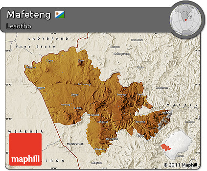 Physical Map of Mafeteng, shaded relief outside