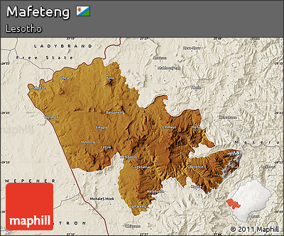 Physical Map of Mafeteng, shaded relief outside