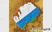 Flag Map of Lesotho, physical outside, flag centered