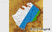 Flag Map of Lesotho, physical outside, flag aligned to the middle