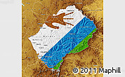 Flag Map of Lesotho, physical outside, flag rotated