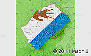 Flag Map of Lesotho, political shades outside, flag rotated