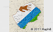 Flag Map of Lesotho, shaded relief outside, flag rotated