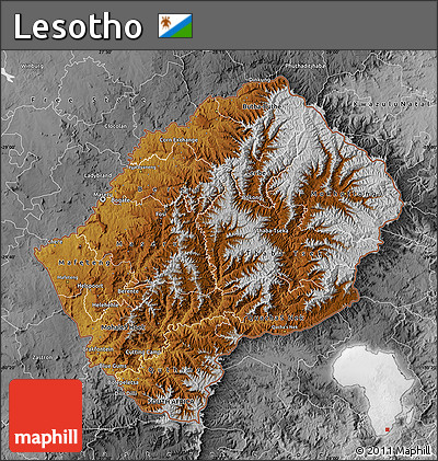 Physical Map of Lesotho, desaturated