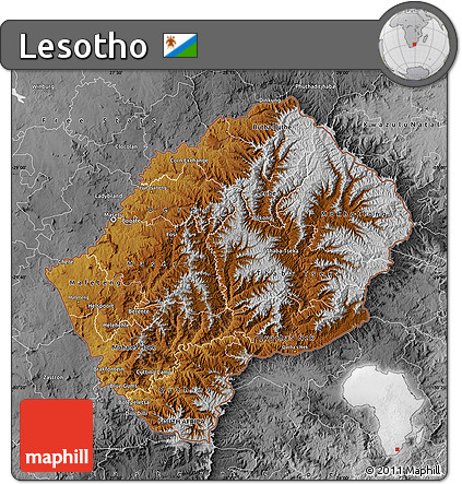Physical Map of Lesotho, desaturated
