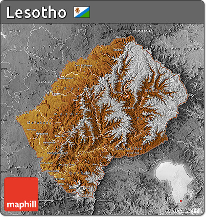 Physical Map of Lesotho, desaturated