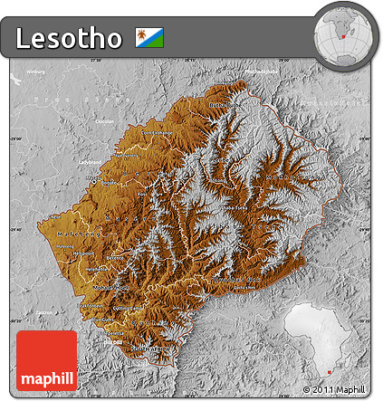 Physical Map of Lesotho, lighten, desaturated