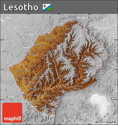 Physical Map of Lesotho, lighten, desaturated