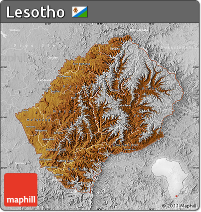 Physical Map of Lesotho, lighten, desaturated