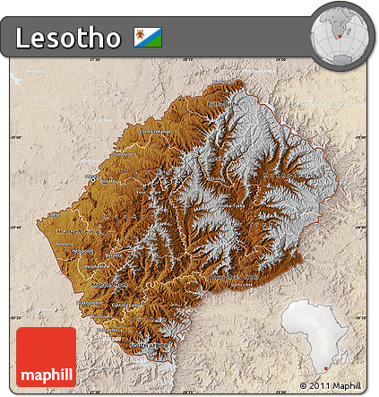 Physical Map of Lesotho, lighten