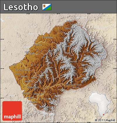 Physical Map of Lesotho, lighten