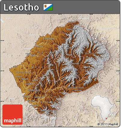 Physical Map of Lesotho, lighten