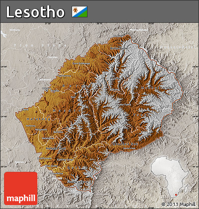 Physical Map of Lesotho, lighten, semi-desaturated