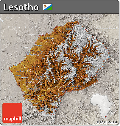 Physical Map of Lesotho, lighten, semi-desaturated