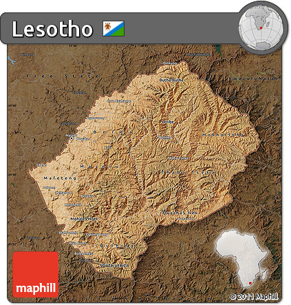 Satellite Map of Lesotho, darken