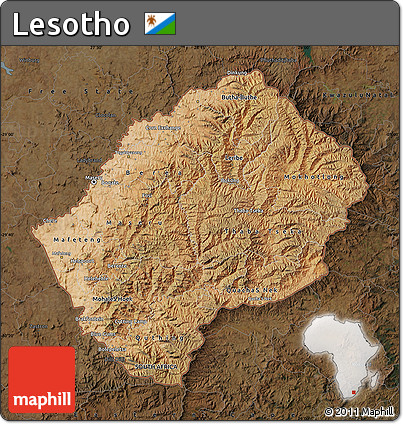 Satellite Map of Lesotho, darken