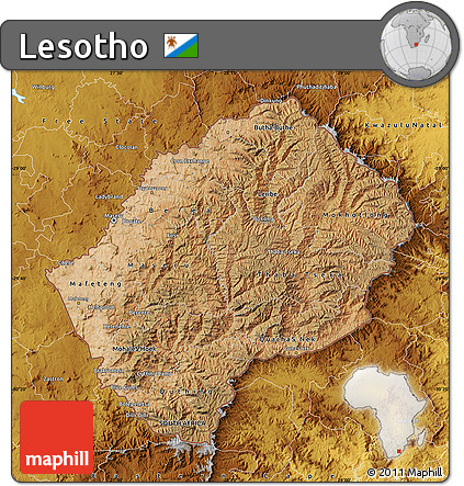 Satellite Map of Lesotho, physical outside