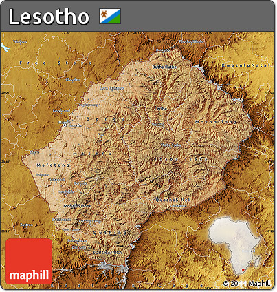 Satellite Map of Lesotho, physical outside