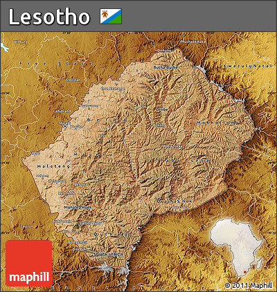 Satellite Map of Lesotho, physical outside