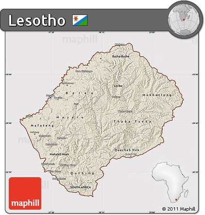Shaded Relief Map of Lesotho, cropped outside
