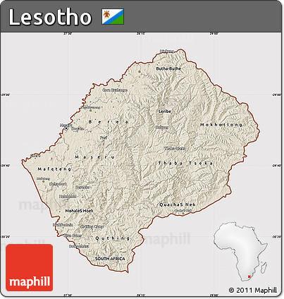 Shaded Relief Map of Lesotho, cropped outside
