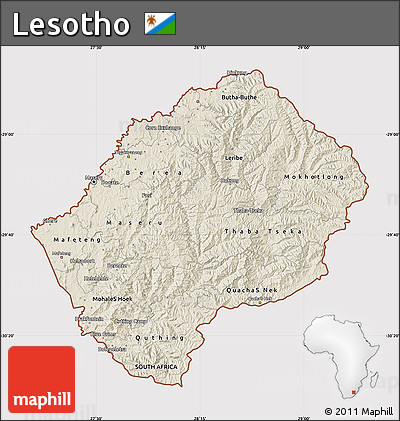 Shaded Relief Map of Lesotho, cropped outside