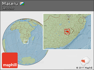 Savanna Style Location Map of Maseru, hill shading