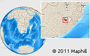 Shaded Relief Location Map of Maseru, highlighted country