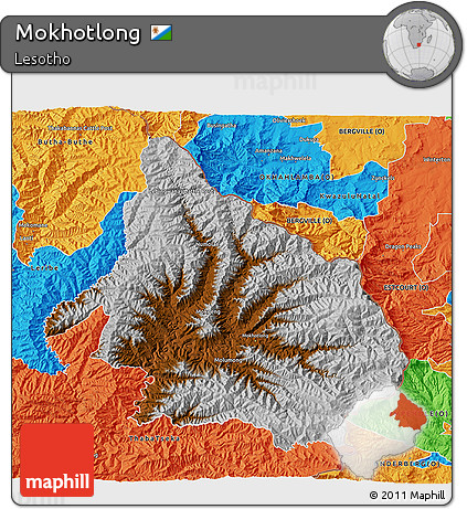 Physical 3D Map of Mokhotlong, political outside