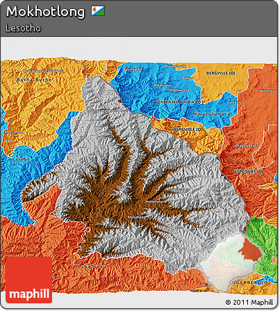 Physical 3D Map of Mokhotlong, political outside