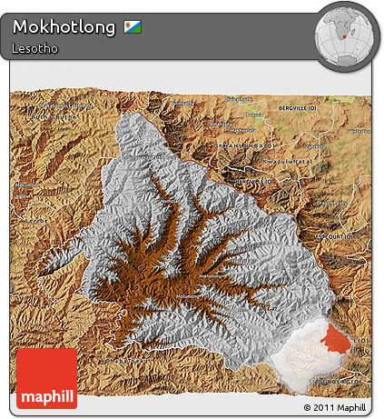 Physical 3D Map of Mokhotlong, satellite outside