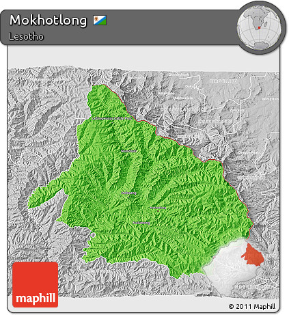 Political 3D Map of Mokhotlong, lighten, desaturated