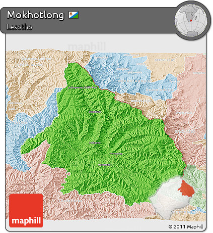 Political 3D Map of Mokhotlong, lighten