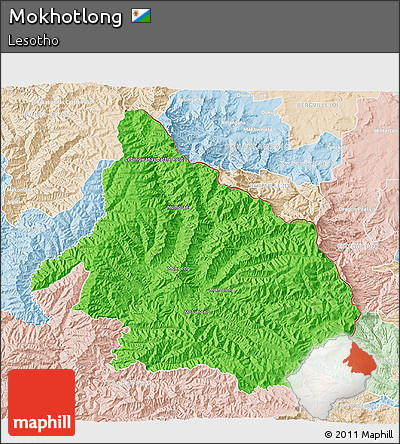 Political 3D Map of Mokhotlong, lighten