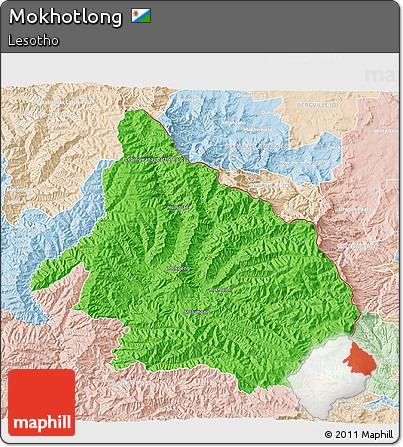 Political 3D Map of Mokhotlong, lighten